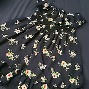 Black Thin Strap Flower Dress